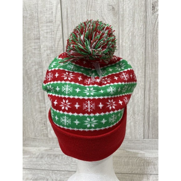 Buddy The Elf Themed Beanie Hat One Size Multi Color Pom Pom Rolled Bottom New - Picture 7 of 7